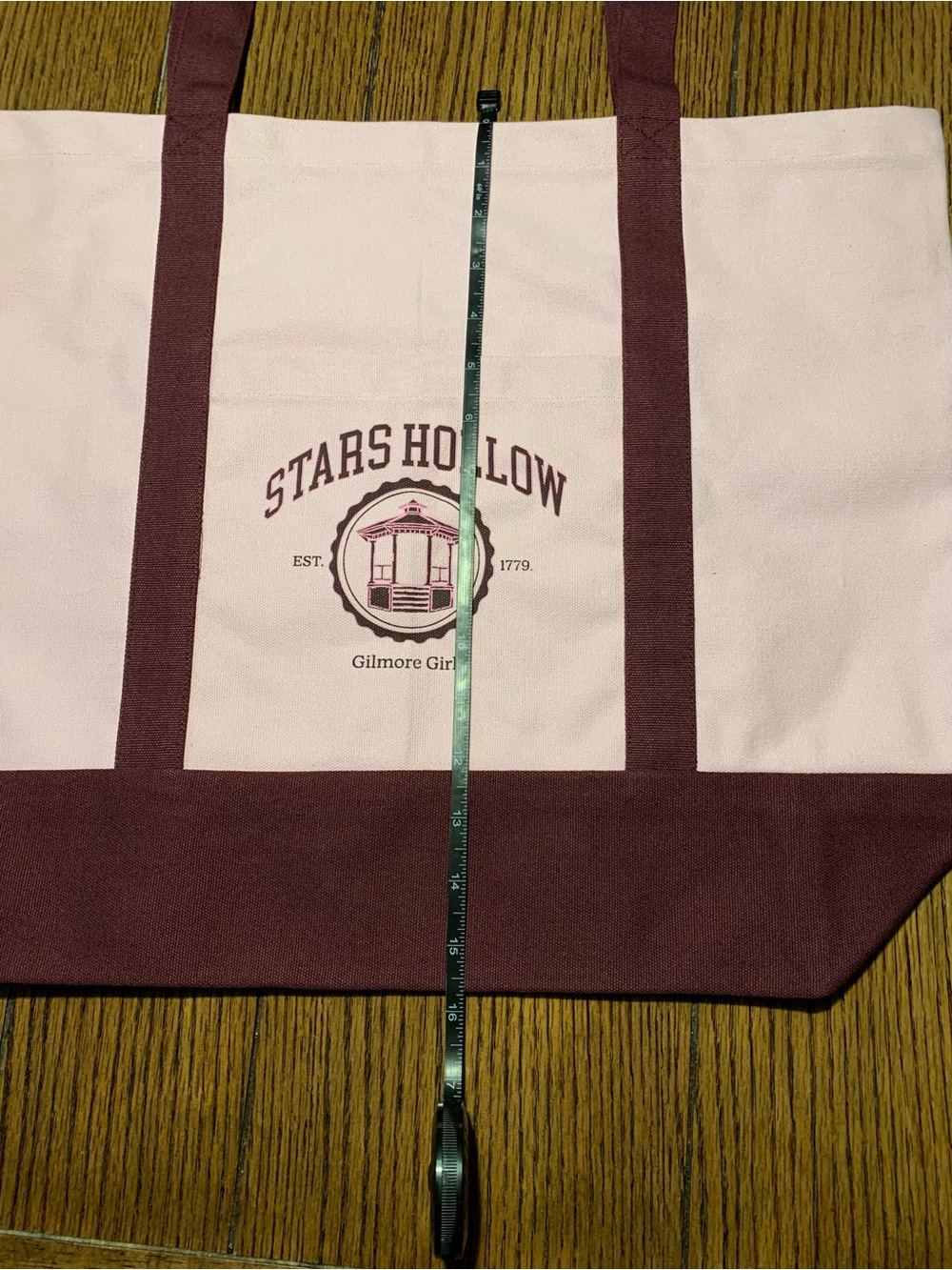 Gilmore Girls Stars Hollow Canvas Tote in Light Pink and Maroon - Picture 6 of 14